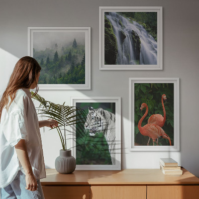Billedvæg over sofa Tiger vandfald flamingoer natur