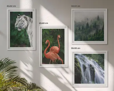 Vægkunst med vandfald, natur og flamingoer billedvæg til ophæng over sofaen