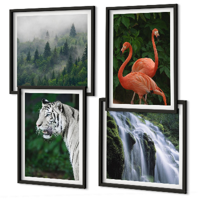 Billedvæg over sofa Tiger vandfald flamingoer natur