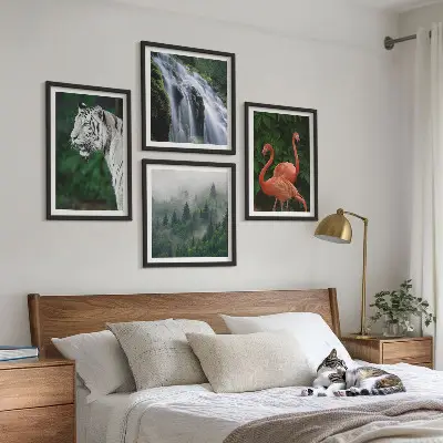 Vægkunst med vandfald, natur og flamingoer billedvæg til ophæng over sofaen
