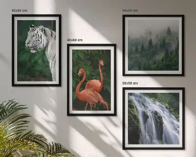 Vægkunst med vandfald, natur og flamingoer billedvæg til ophæng over sofaen
