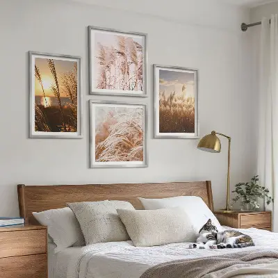 Boho græsmark solnedgang billedsæt med ramme