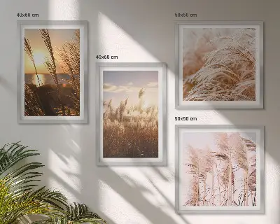 Boho græsmark solnedgang billedsæt med ramme