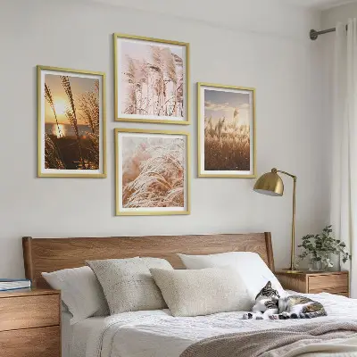 Boho græsmark solnedgang billedsæt med ramme