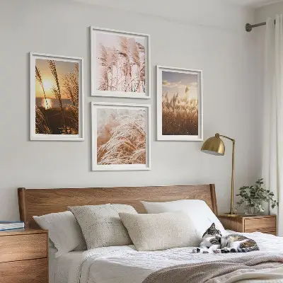 Boho græsmark solnedgang billedsæt med ramme