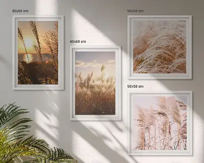 Boho græsmark solnedgang billedsæt med ramme