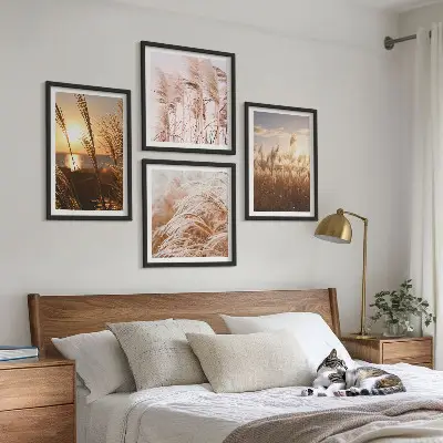 Boho græsmark solnedgang billedsæt med ramme