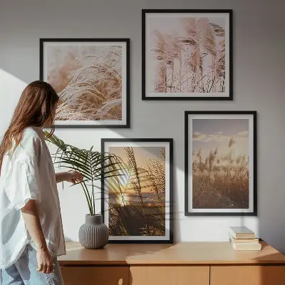 Boho græsmark solnedgang billedsæt med ramme