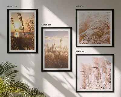 Boho græsmark solnedgang billedsæt med ramme