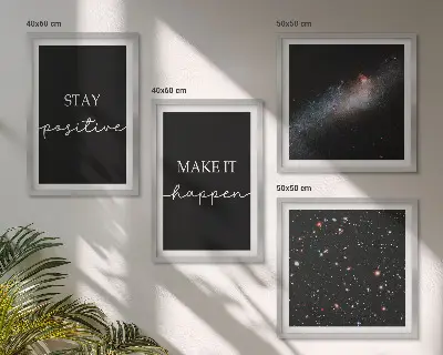 Billedvæg til over sofaen med motiverende slogans, stjerner og rumtempo