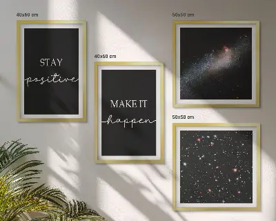 Billedvæg til over sofaen med motiverende slogans, stjerner og rumtempo