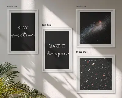 Billedvæg til over sofaen med motiverende slogans, stjerner og rumtempo