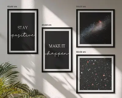 Billedvæg til over sofaen med motiverende slogans, stjerner og rumtempo
