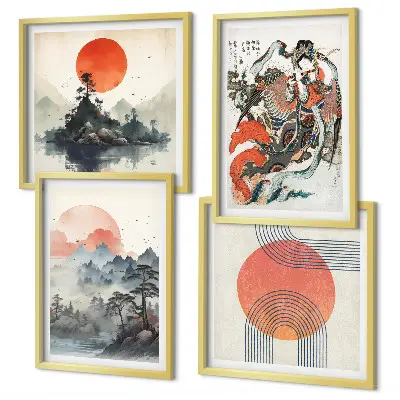 Asiatiske landskaber i Japan billedsæt med ramme