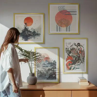 Asiatiske landskaber i Japan billedsæt med ramme