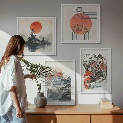 Asiatiske landskaber i Japan billedsæt med ramme