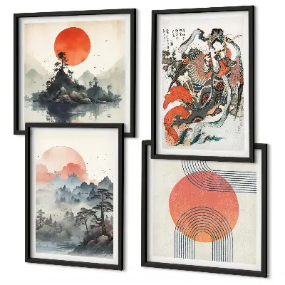 Asiatiske landskaber i Japan billedsæt med ramme