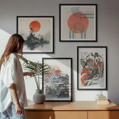 Asiatiske landskaber i Japan billedsæt med ramme
