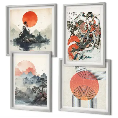 Asiatiske landskaber i Japan billedsæt med ramme