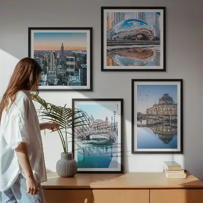 Arkitektur af byer på vandet billedvæg til over sofaen
