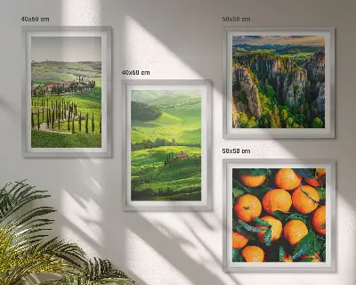 Billedsæt med ramme italiensk landskab med appelsiner og natur