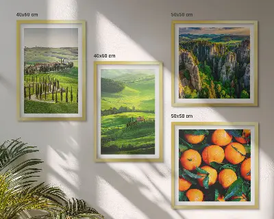 Billedsæt med ramme italiensk landskab med appelsiner og natur
