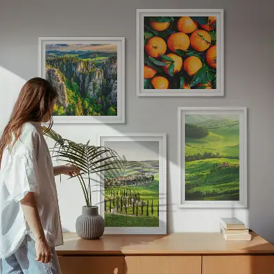 Billedsæt med ramme italiensk landskab med appelsiner og natur