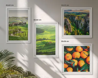 Billedsæt med ramme italiensk landskab med appelsiner og natur