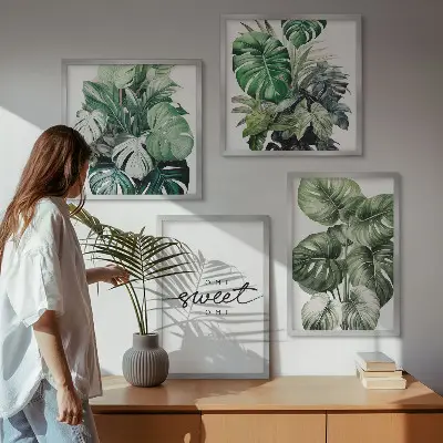 Søde hjem grønne planter billedvæg til over sofaen