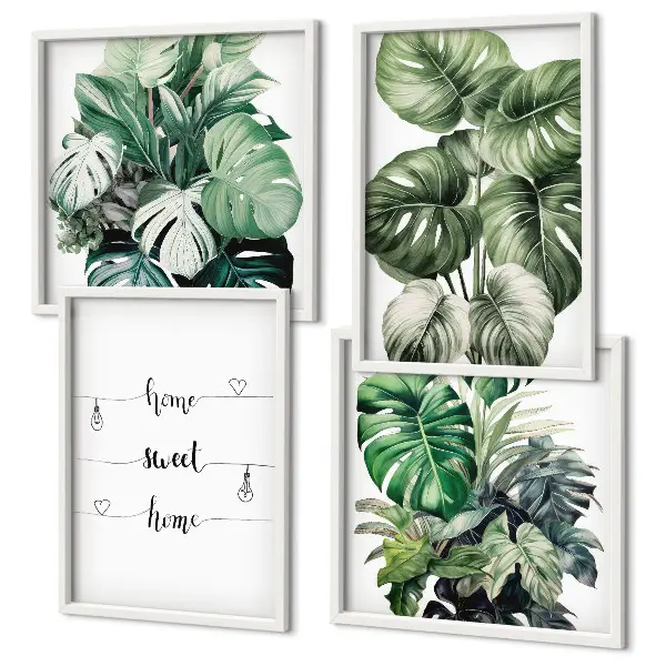 Akvarel Monstera blade billedsæt med ramme