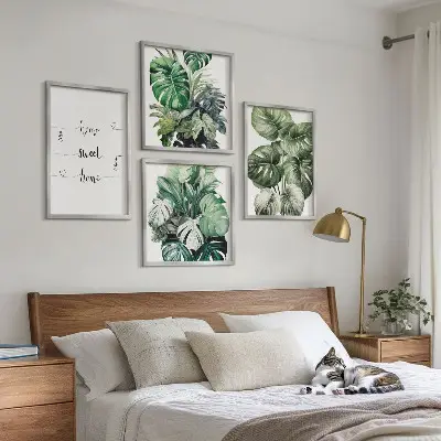 Akvarel Monstera blade billedsæt med ramme