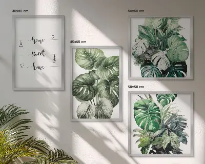 Akvarel Monstera blade billedsæt med ramme