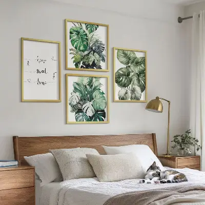 Akvarel Monstera blade billedsæt med ramme