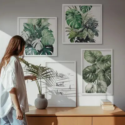 Akvarel Monstera blade billedsæt med ramme