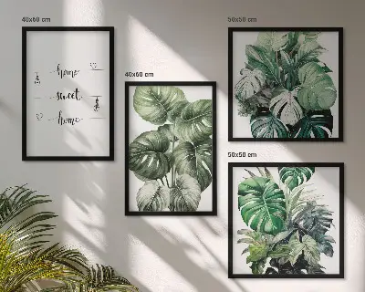 Akvarel Monstera blade billedsæt med ramme