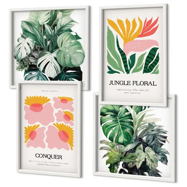 Blomster og blade moderne plakater billedvæg til over sofaen
