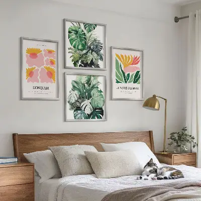 Blomster og blade moderne plakater billedvæg til over sofaen