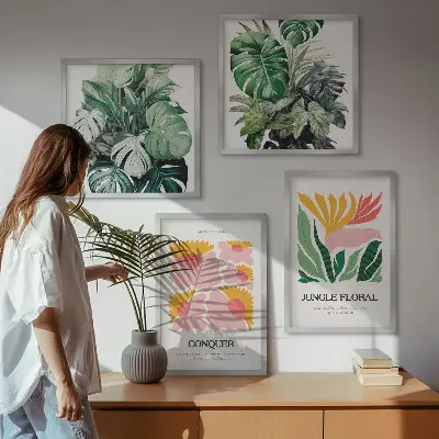 Blomster og blade moderne plakater billedvæg til over sofaen