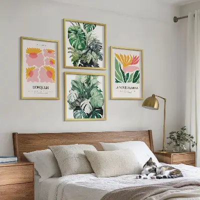 Blomster og blade moderne plakater billedvæg til over sofaen