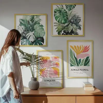Blomster og blade moderne plakater billedvæg til over sofaen