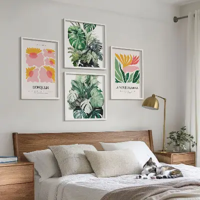 Blomster og blade moderne plakater billedvæg til over sofaen