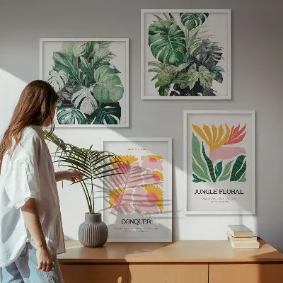 Blomster og blade moderne plakater billedvæg til over sofaen