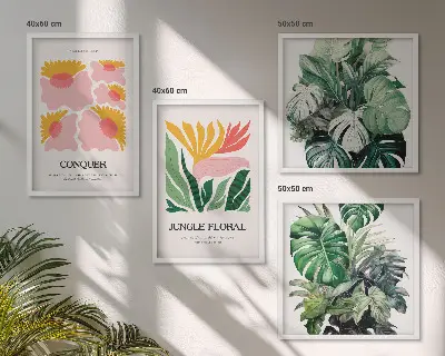 Blomster og blade moderne plakater billedvæg til over sofaen