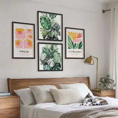 Blomster og blade moderne plakater billedvæg til over sofaen