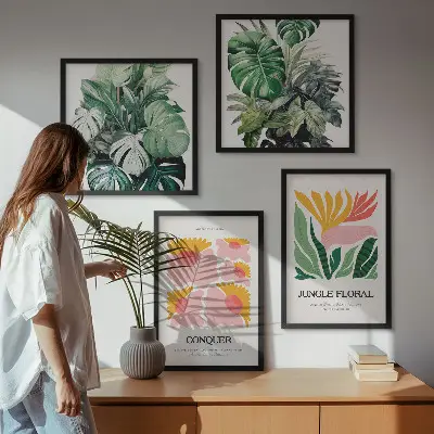 Blomster og blade moderne plakater billedvæg til over sofaen