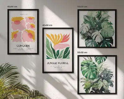 Blomster og blade moderne plakater billedvæg til over sofaen