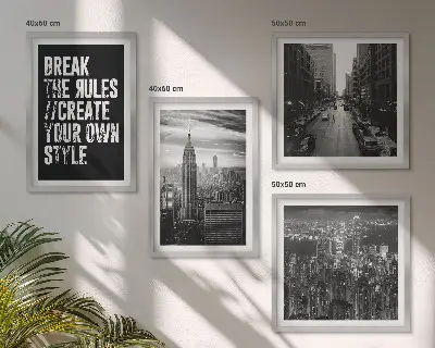 Billedvæg over sofa inspiration fra byens gader i sort og hvid