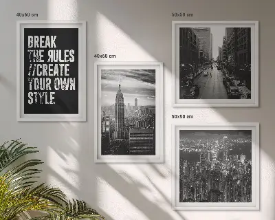 Billedvæg over sofa inspiration fra byens gader i sort og hvid