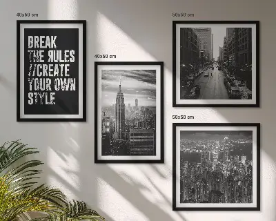 Billedvæg over sofa inspiration fra byens gader i sort og hvid