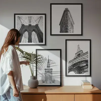 Arkitektur i sort og hvid minimalisme billedsæt med ramme